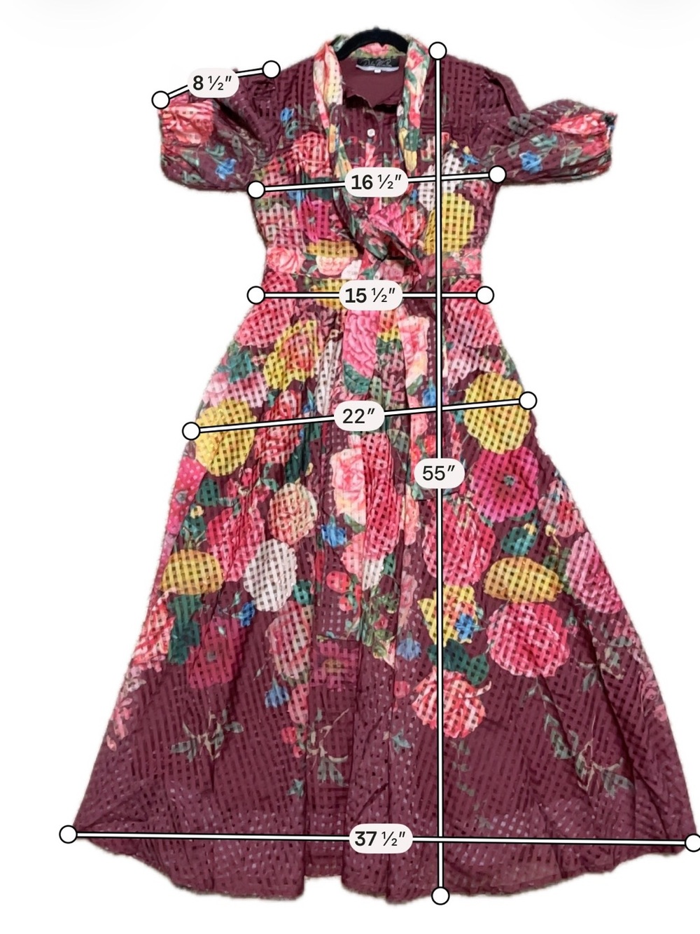 Dalia MacPhee Floral Tie-Neck Maxi Dress Balloon Sleeve Cottagecore NWT Medium - Picture 10 of 11